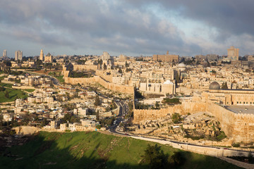 Fototapeta na wymiar Jerusalem - Outlook from Mount of Olives to Dormition abbey