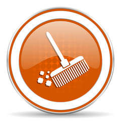 broom orange icon clean sign