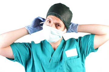 Studio shot of a young man with medical clothes