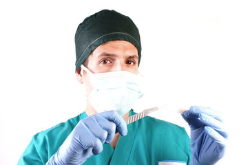 Studio shot of a young man with medical clothes