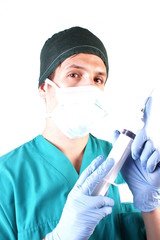 Studio shot of a young man with medical clothes