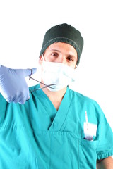 Studio shot of a young man with medical clothes