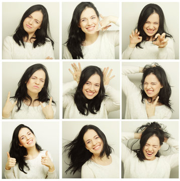 Collage of woman different facial expressions 