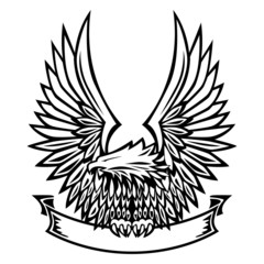 Naklejka premium Eagle Emblem, Wings Spread, Holding Banner. Isolated Vector Illustration