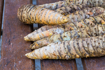Close up fresh turmeric root (Yellow Root Zedoary, Curcuma longa