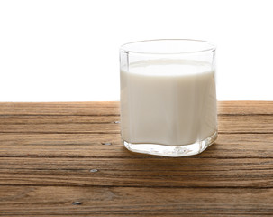 Glass of milk ion wooden texture