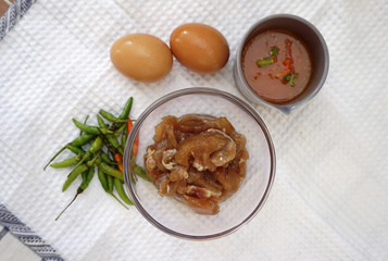 Food ingredients on the white fabric