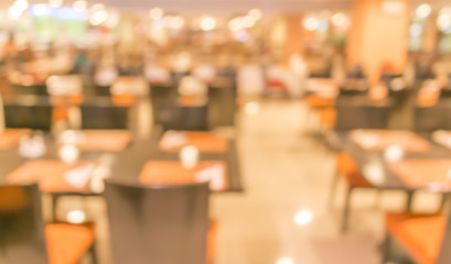 Coffee shop blur background with bokeh image .