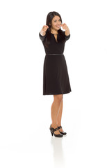 Model pointing to camera