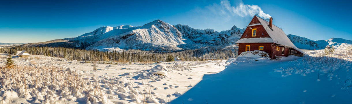 Mountain Small Cottage In A Winter Dawn, Poland