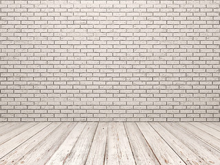 White brick wall and white wood floor