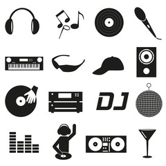 music club dj black simple icons set eps10 - 83629504