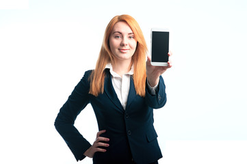 Fototapeta premium young woman demonstrates a phone