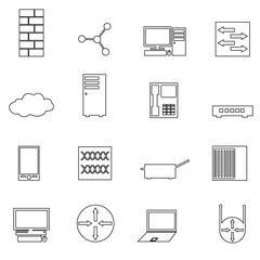 computer network simple outline icons set eps10