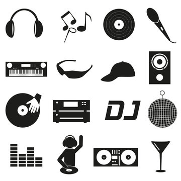 music club dj black simple icons set eps10