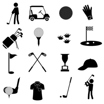 golf sport simple black icons set eps10