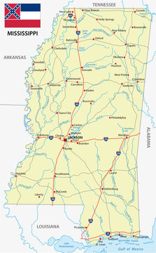 mississippi road map with flag