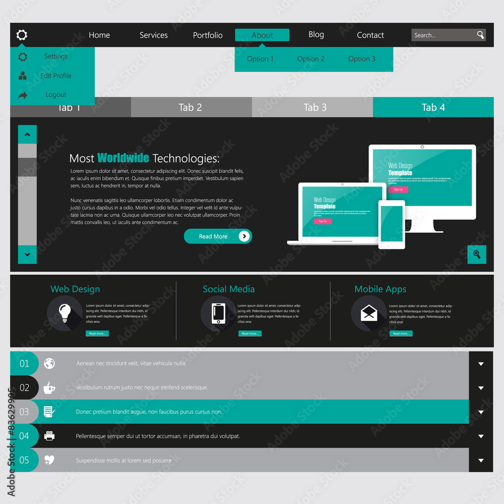 Canvas Prints flat website elements / template vector