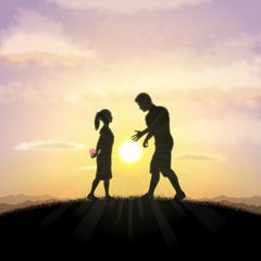 Father and child silhouette