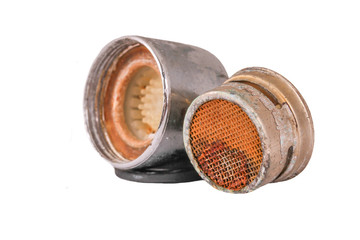 The old and used stopcock on white background