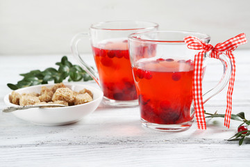 Warming cranberry tea on the boards