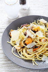 Pasta with seafood on a plate
