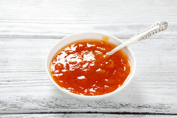Delicious Apricot jam in a bowl