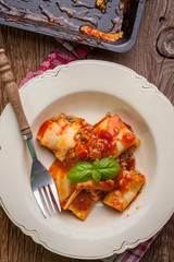 Lasagna with beef . Italian cuisine.