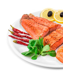 Fried salmon fillet. 