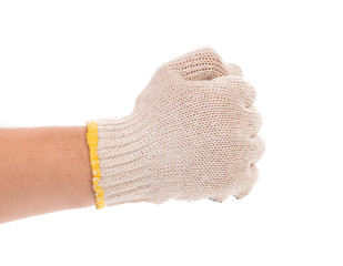 Worker hand glove clenching fist. 
