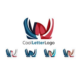Set of abstract W letter company logos. Business icons