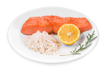 Roasted salmon fillets with rice 