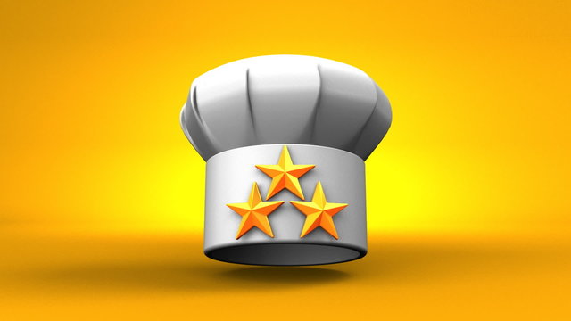 Chef's Hat With Three Stars On Yellow Background