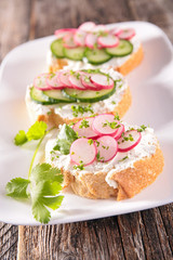 bread with radish,canape or bruschetta