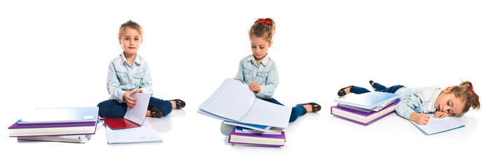 Little girl with glasses writing