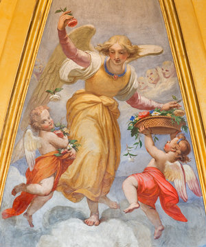 Rome - fresco of angels with the flowers in St. Augustine church