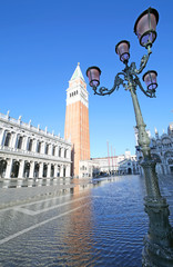 Venice Campanile of Saint Mark with the high tide