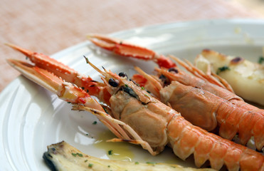 grilled fish with prawns