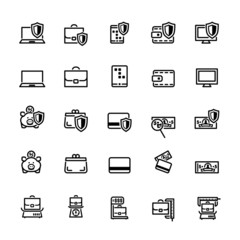 twenty five black outline finances icons isolated on white