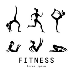 poses silhouettes Vector yoga illustration. set. Women  studio