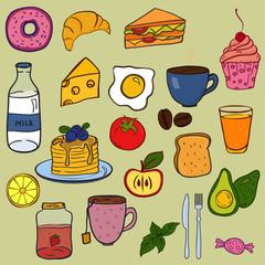 Doodle style food in color