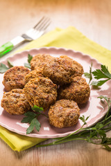 meatballs with parsley, selective focus