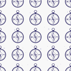 Vector seamless pattern with sea elements compass.