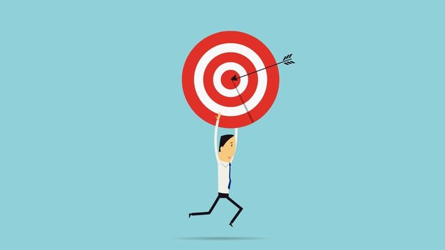 Animated vector flat design businessman running with a target