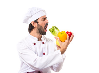 Chef eating vegetables