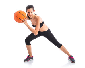 Naklejka premium Woman playing baktetball