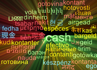 Cash multilanguage wordcloud background concept glowing