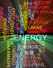 Energy multilanguage wordcloud background concept glowing