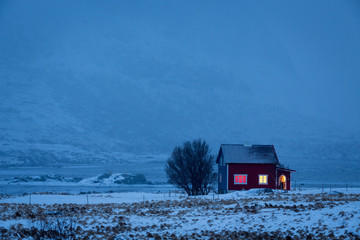Idyllic evening time in harsh weather, Lofoten islands, Norway - 83642970
