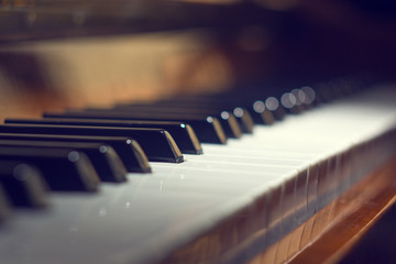 Piano keyboard background with selective focus